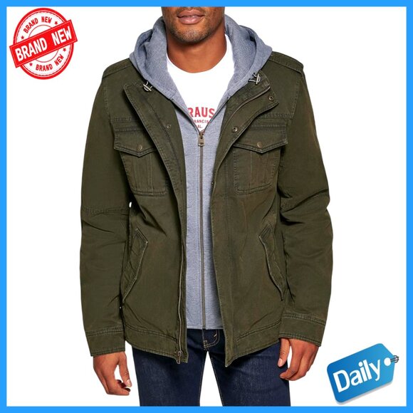 Military Style Jacket Washed Cotton Sherpa Lined Hooded Versatile Fit